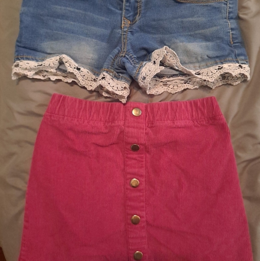 Jean shorts & Burgundy corduroy skirt